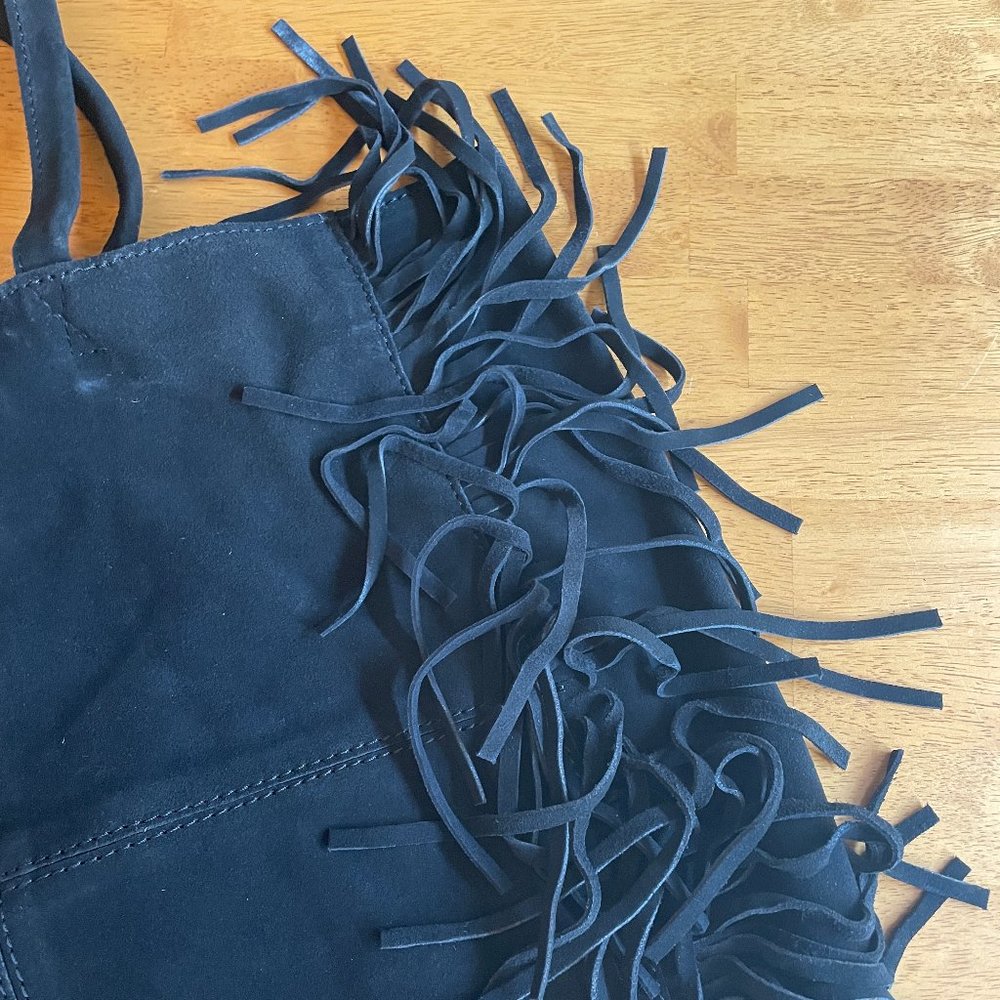NWOT H&M black suede leather tote bag with fringe - Picture 3 of 6